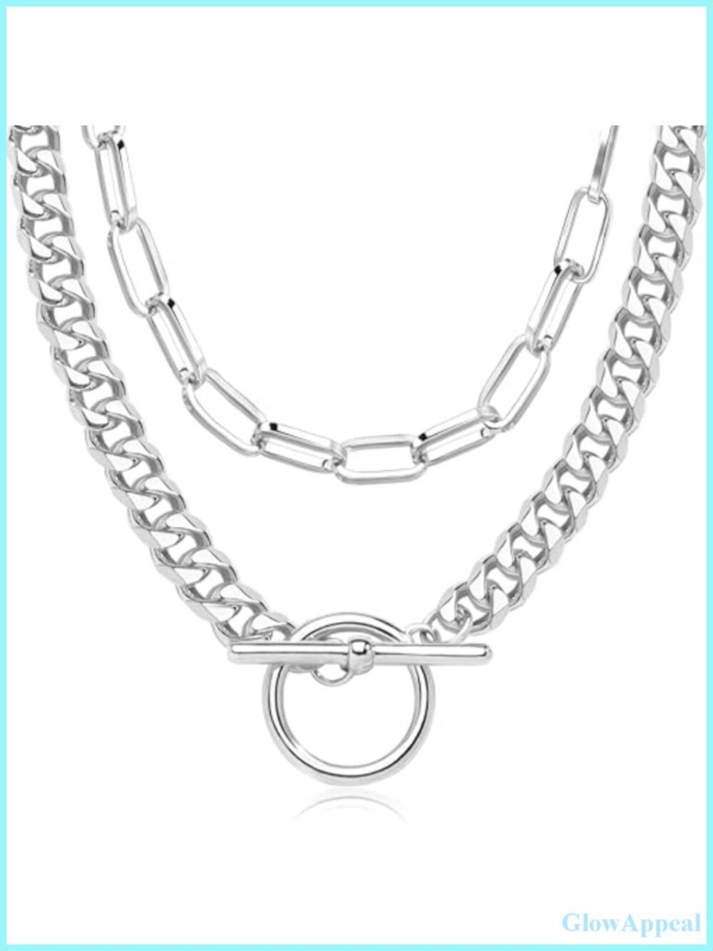 Silver Plated Layered Necklace Set Paperclip Cuban Chain Toggle Women Jewelry